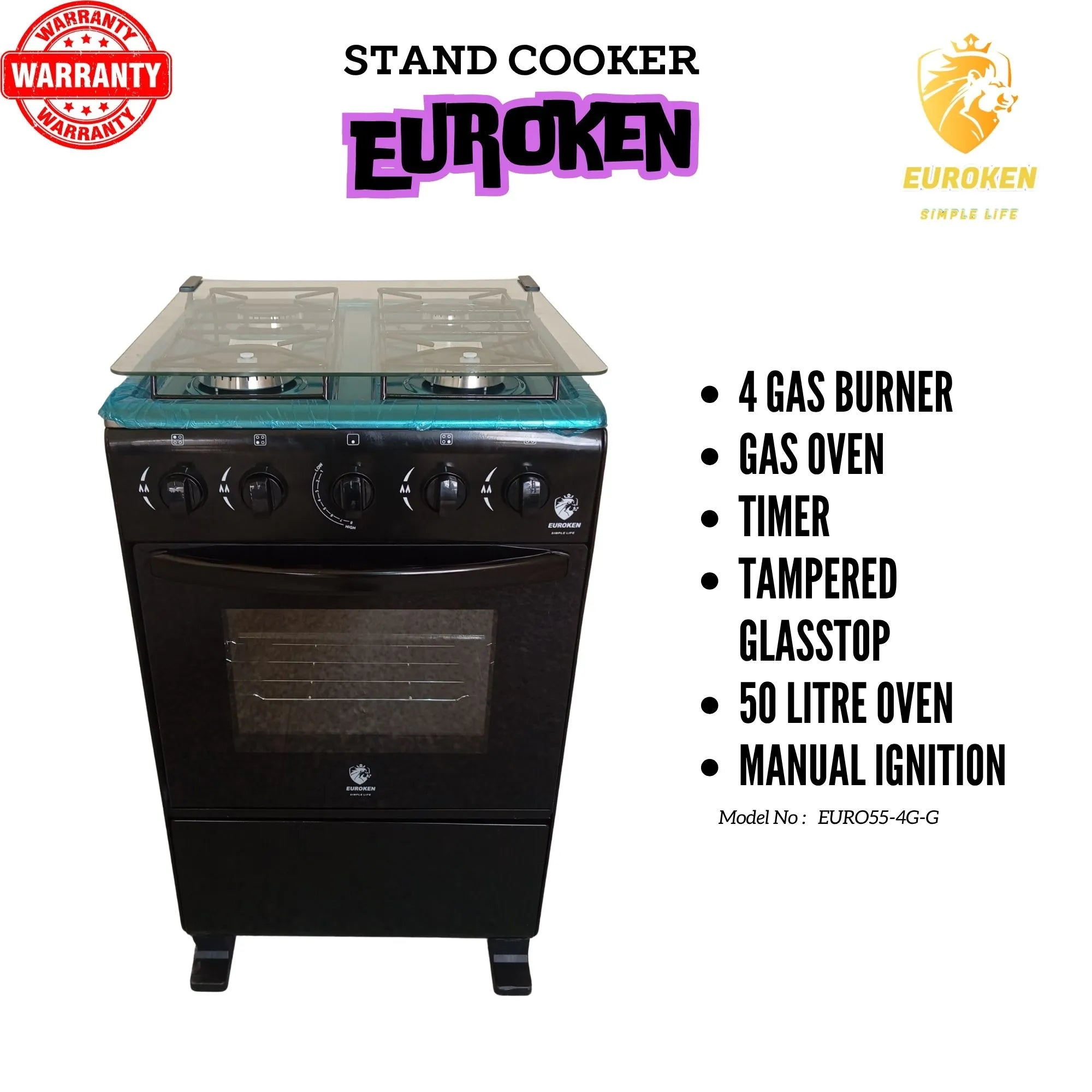 Euroken 55×55 4 Gas Stand Cooker