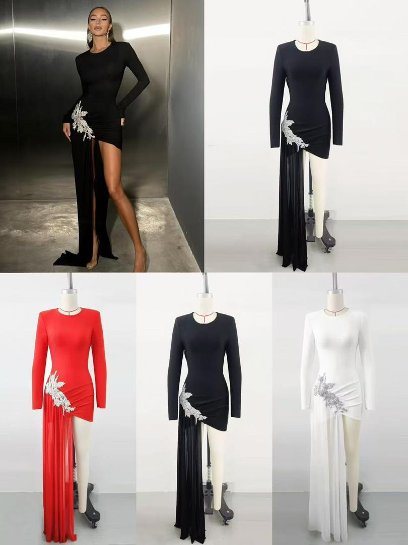 623 Long-Sleeve High-Neck Bodycon Maxi Dress