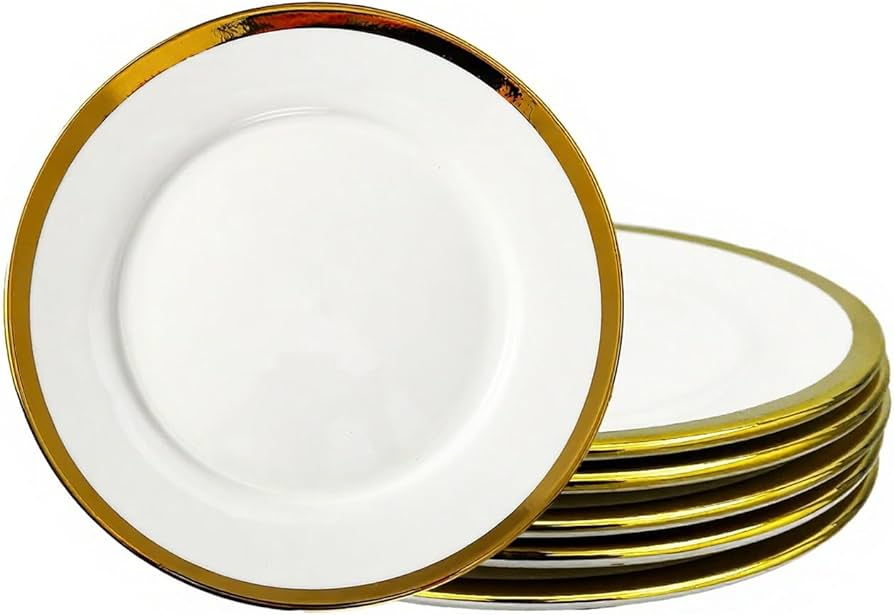8-Inch Flat Plates with Gold Edge (Set of 6)