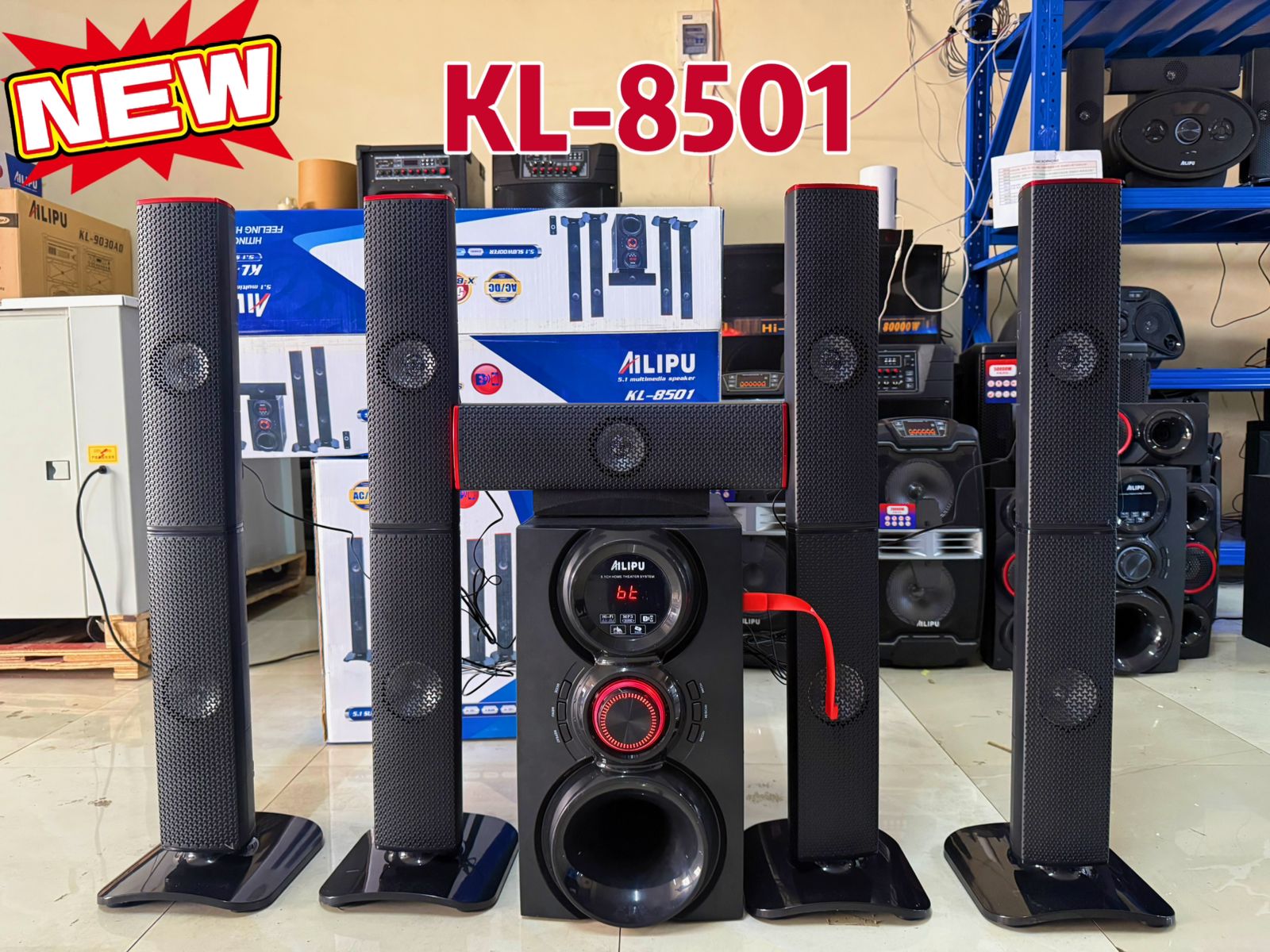 AILIPU KL-8501 5.1CH Tallboy Home Theater System with 8" Subwoofer, Bluetooth, USB/SD/FM/AUX, LED Di