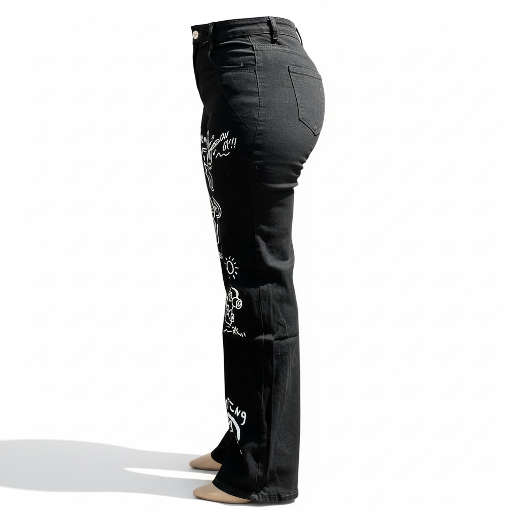 Image of Graffiti Print Mummy Jeans 50651
