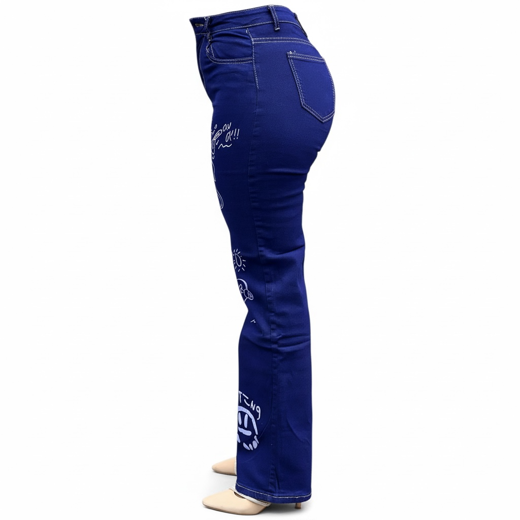 Image of Blue Graffiti Print Mummy Jeans 5065