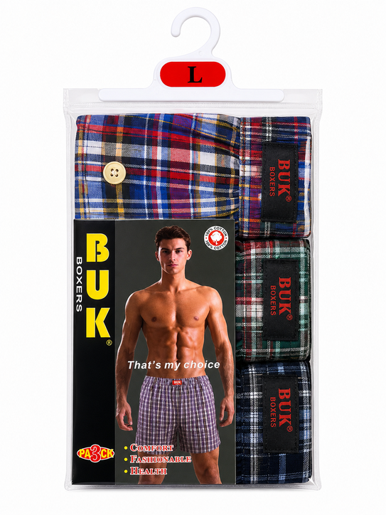 Image of BUK Men’s Cotton Boxer Shorts – 3 Pack