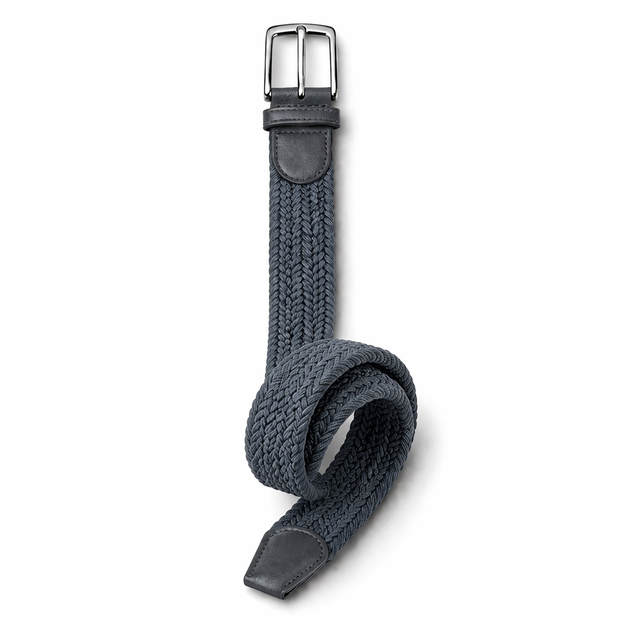 Image of Woven Elastic Belt (Leather Trim & Silver Buckle)