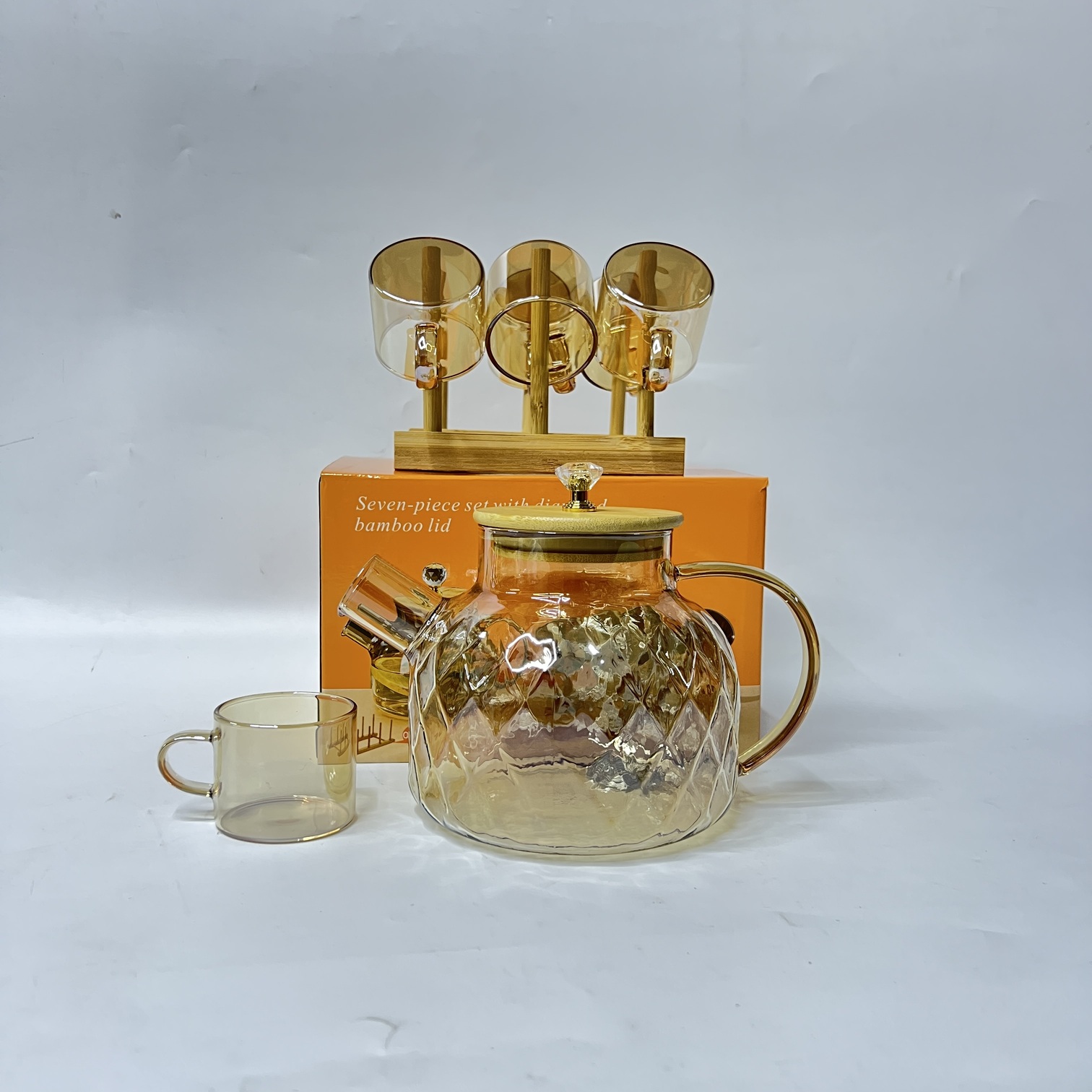 Image of 7-Piece Diamond Glass Tea Set (Q1028-7H)