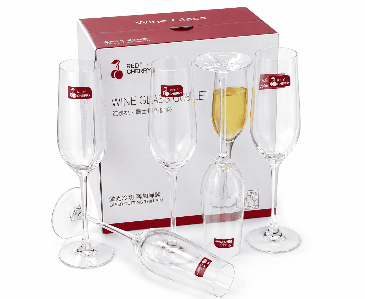 Image of Red Cherry Elegant Champagne Flute Set (JG5204NG)