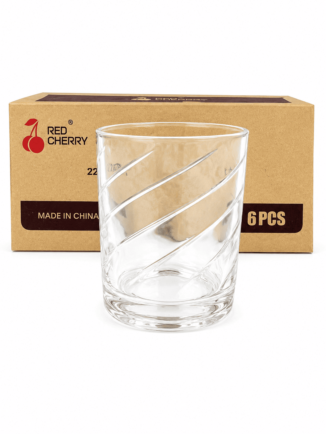 Image of Red Cherry Spiral 6-piece Glass Set 220ml (70085FW)