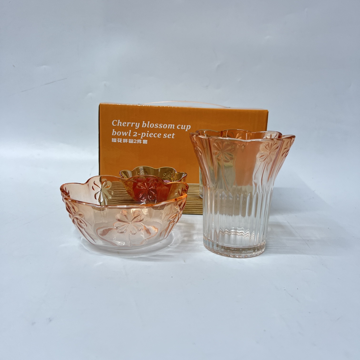 Image of Cherry Blossom Cup and Bowl 2-Piece Set (Y2001-2J) – Elegant Glassware