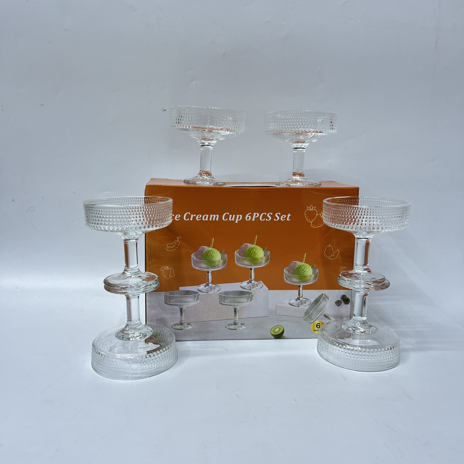 Image of Ice Cream Cup 6-Piece Set (Q3331-6) – Elegant Clear Glass Dessert Bowls