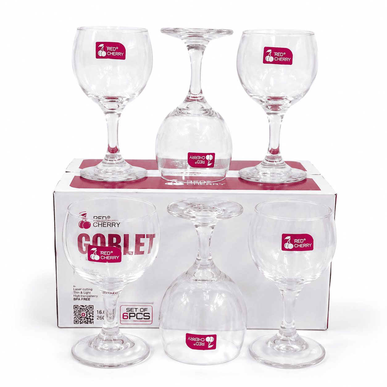 Image of Red Cherry Goblet Wine Glass 6-Piece Set 260ml (HG6116)