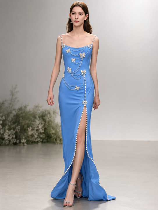 Image of 647 Cascading Pearl Chain Gown