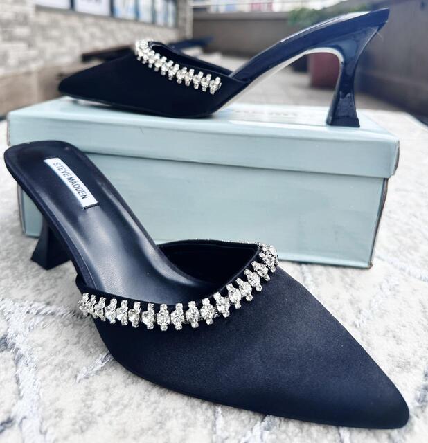Image of Steve Madden Rhinestone Pointed Toe Mule Heels