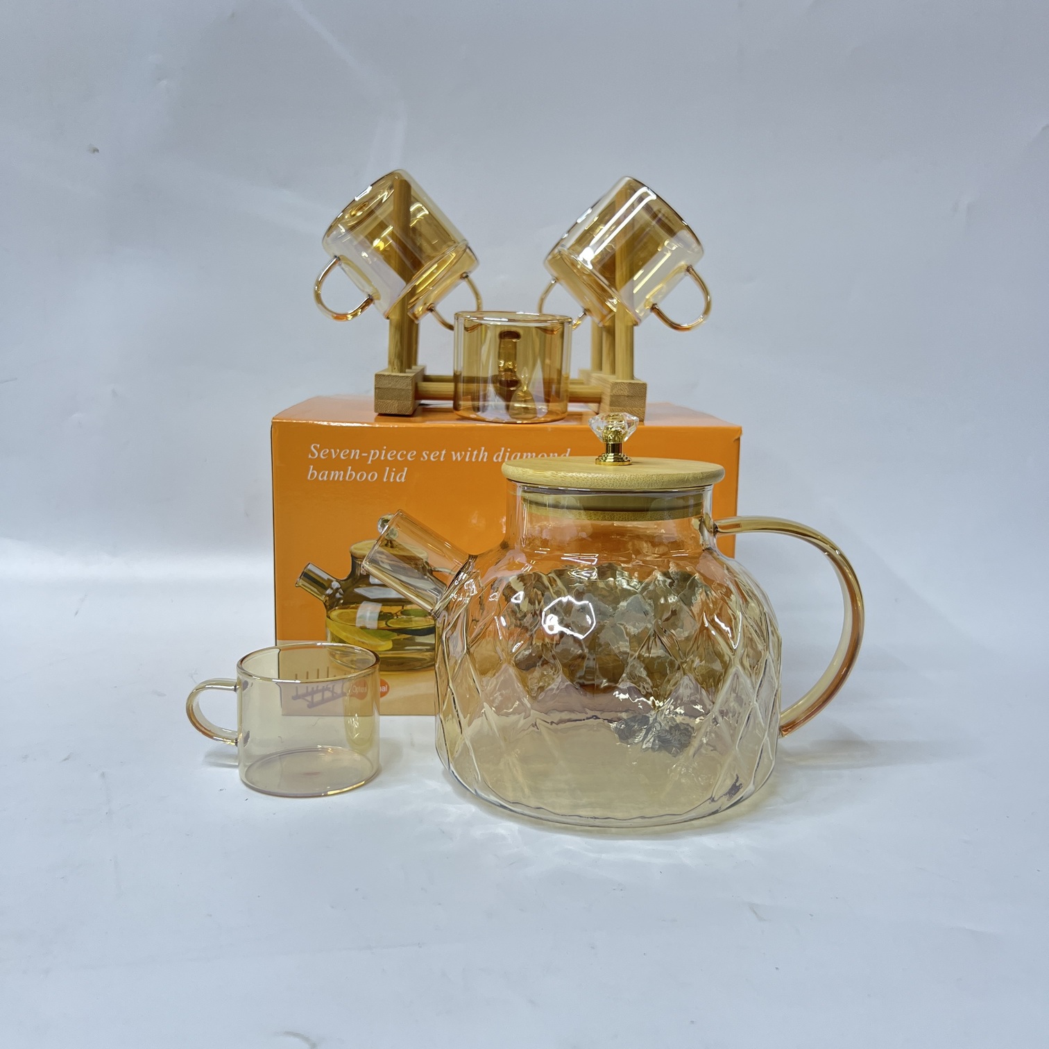Image of 7-Piece Diamond Glass Tea Set (Q1028-7H)