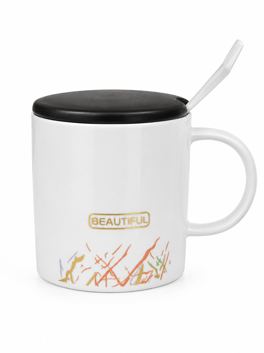 Image of Ceramic Mug with Lid and Spoon