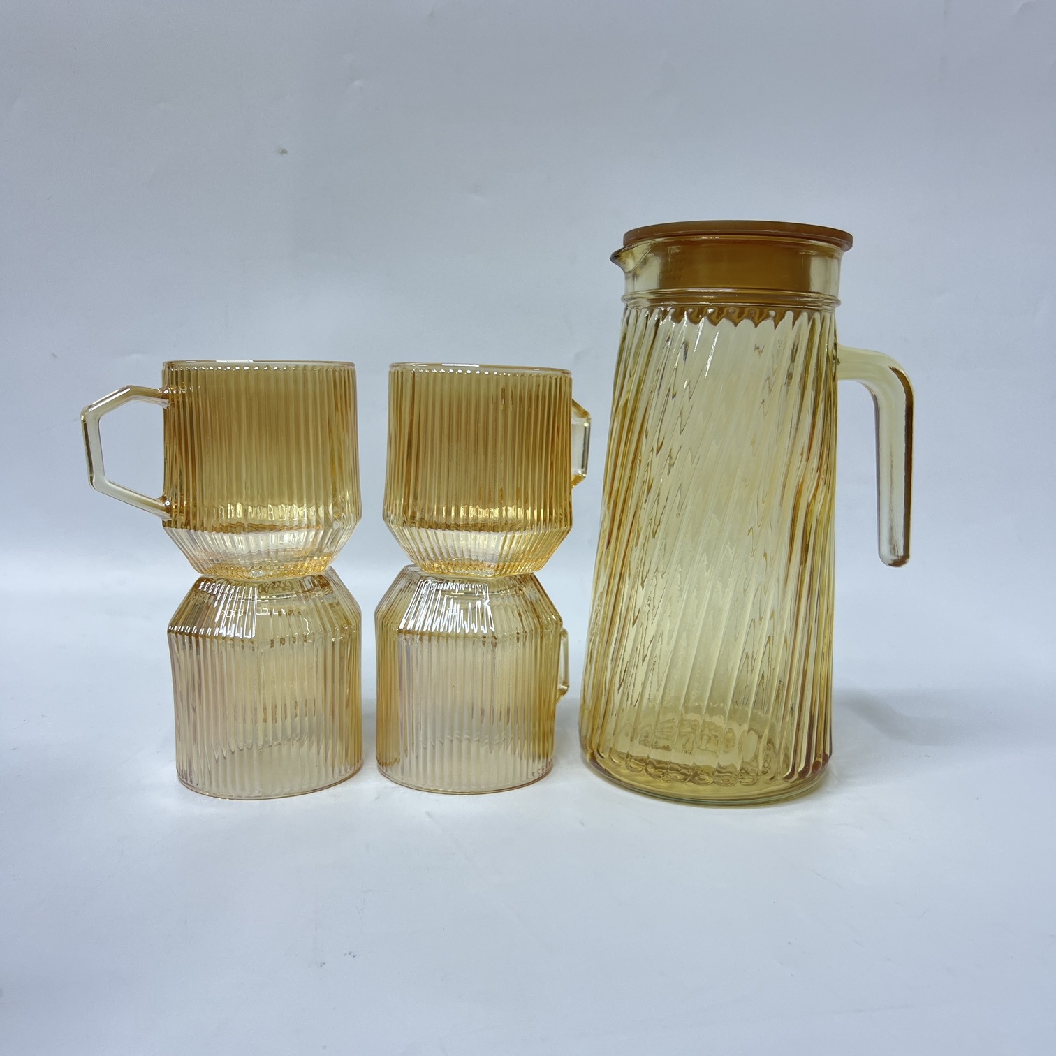 Image of 5-Piece Water Ware Set (H3002-5H) – Elegant Amber Ribbed Glass Set
