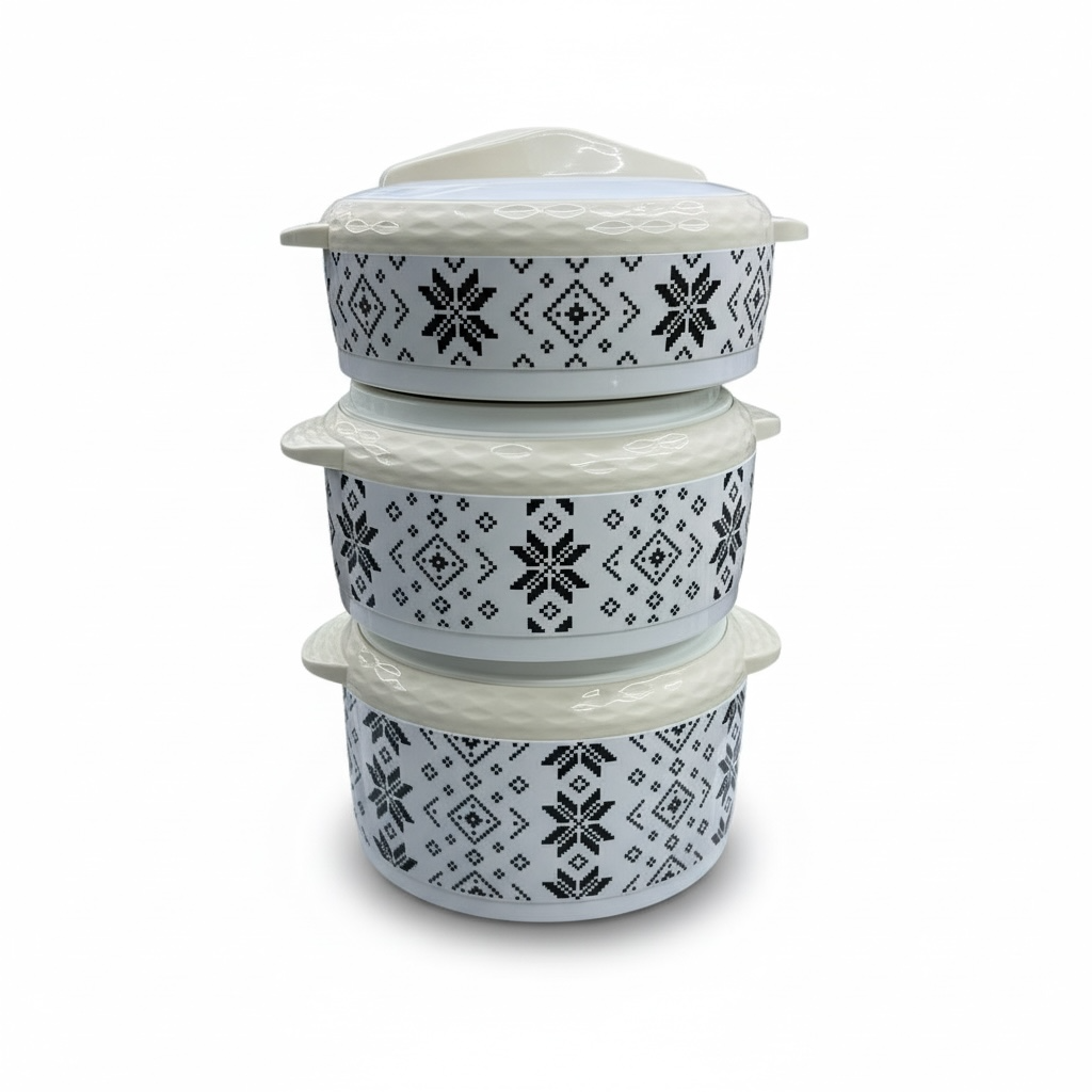 Image of 3-Piece Insulated Food Warmer Set – Modern Linear Textured Thermal Casseroles