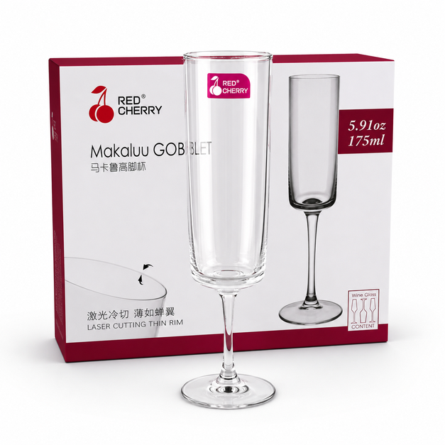 Image of Red Cherry Champagne Flute Glass-(JG7719)
