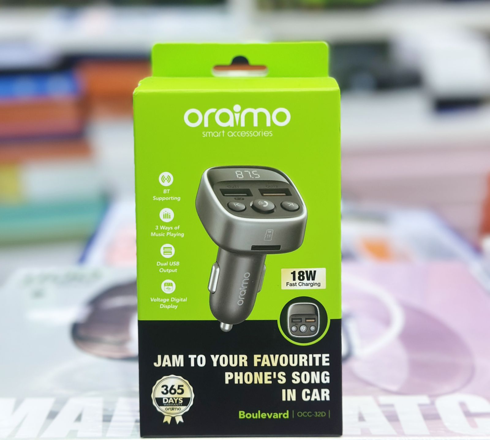 Image of Oraimo Boulevard 18W QC3.0 Bluetooth Car Charger & FM Transmitter