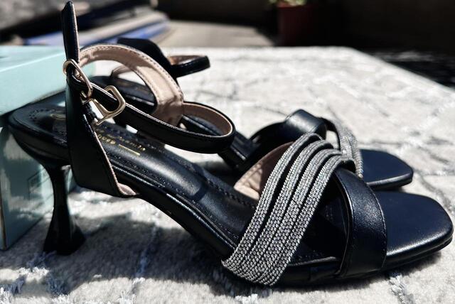 Image of Mare Jasmin Rhinestone Strap Kitten Heel Sandals