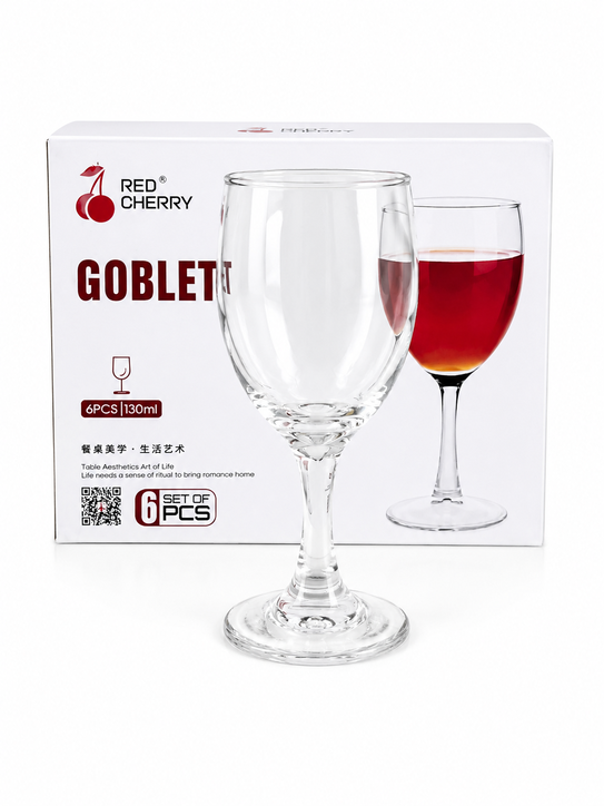 Image of Red Cherry Goblet Glass 6-Pieces Set 130ml-(G6111)