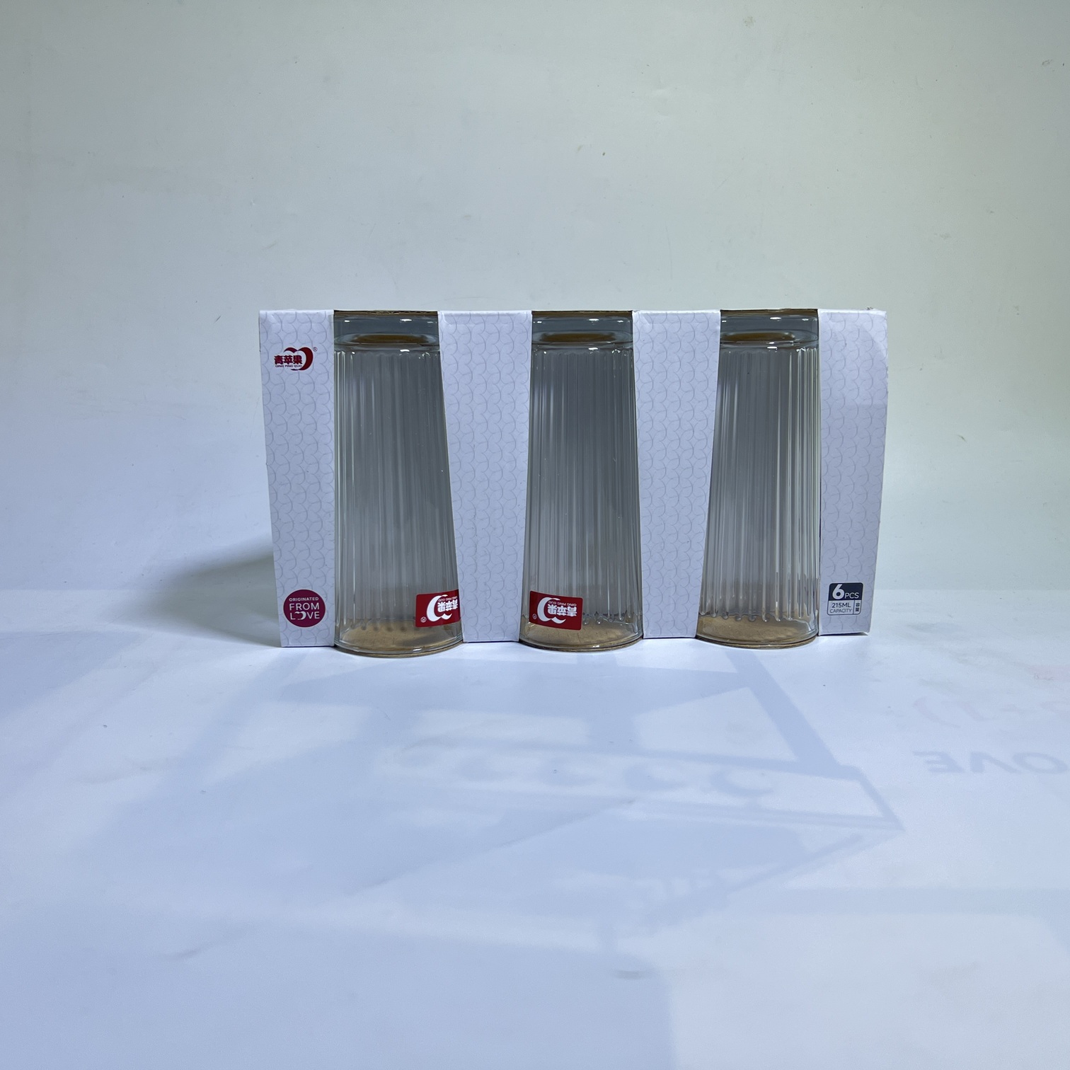 Image of Deli Tall Ribbed Glass Tumbler Set 215ML – Classic Highball Design (60138X)