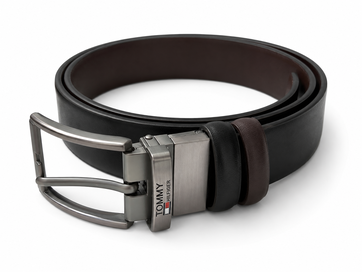 Image of Men's Leather Belt With Solid Buckle - Black/Silver
