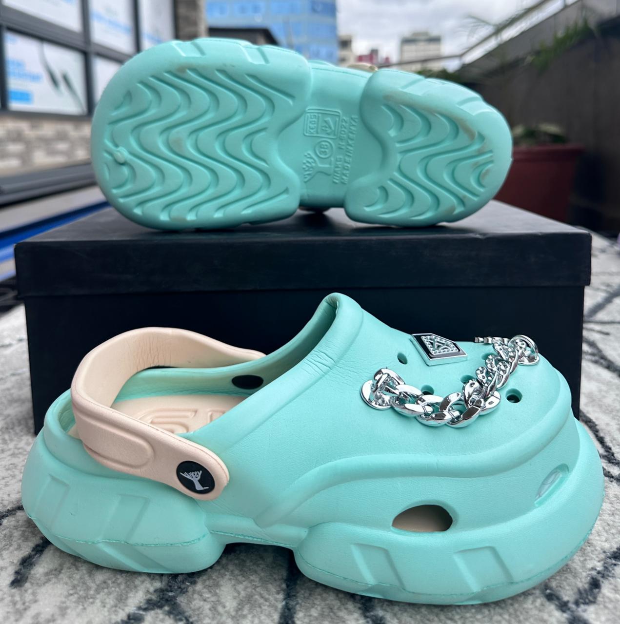 Image of Mint Green Chain Detail Platform Ladies Crocs