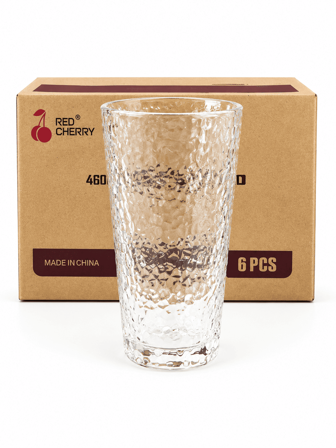 Image of Red Cherry Hammered 6-piece Glass Set 460ml (15016)