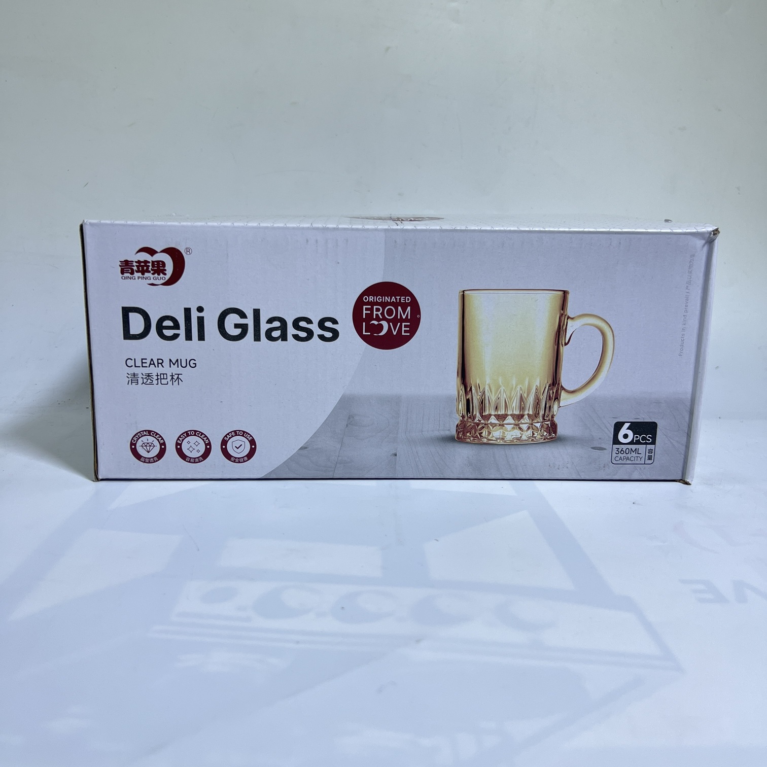 Image of Deli Glass Amber Vintage Embossed Mug Six-Piece Set 360ml (ZB441BHA)