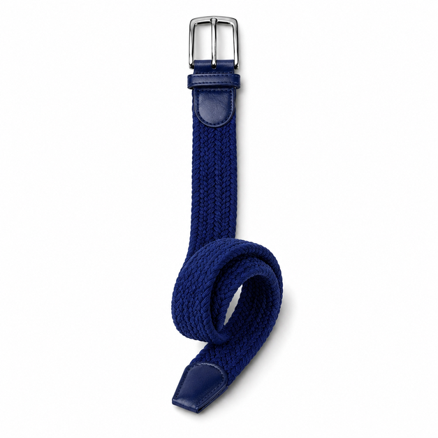 Image of Woven Elastic Belt (Leather Trim & Silver Buckle)