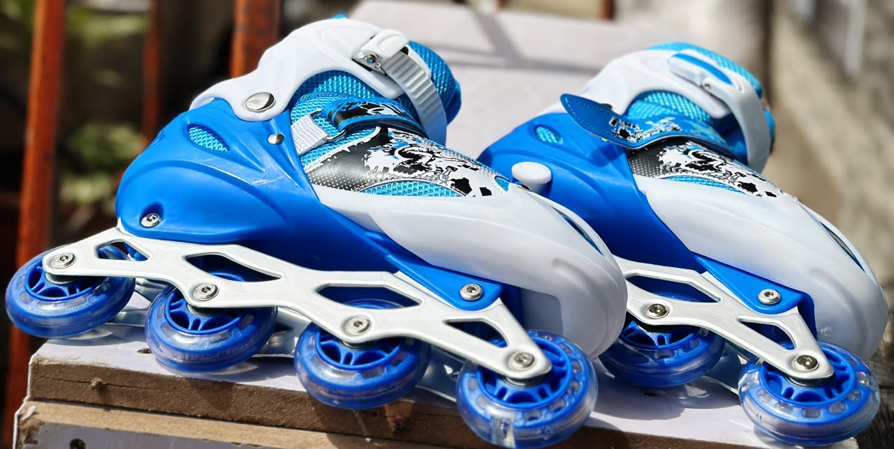 Image of Adjustable Inline Roller Skates – Blue & White