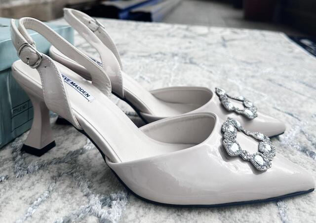 Image of Steve Madden Rhinestone Pointed Toe Slingback Heels