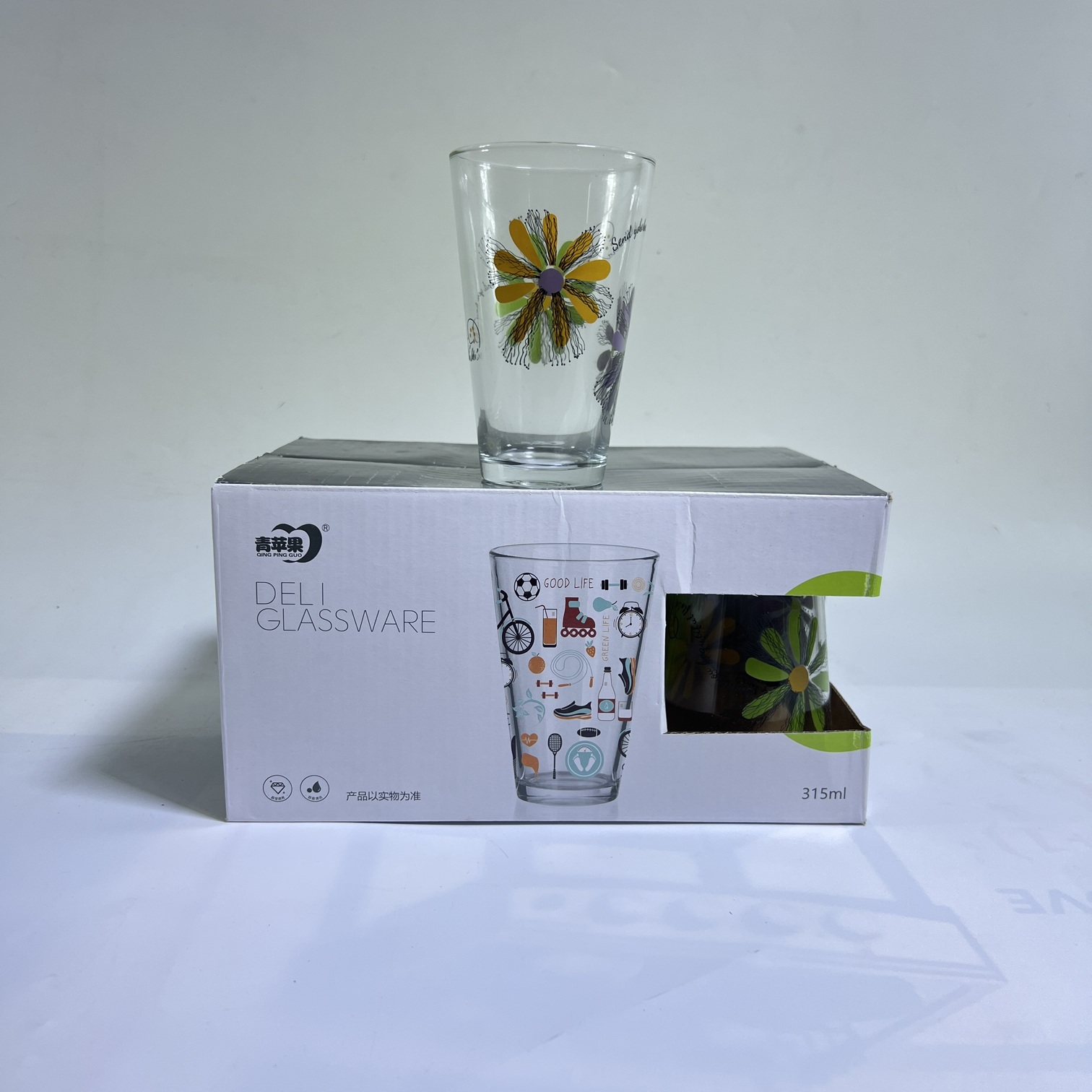 Image of Deli Floral Printed Glass Tumbler Set 315ML – Decorative Drinkware (Y5076E)