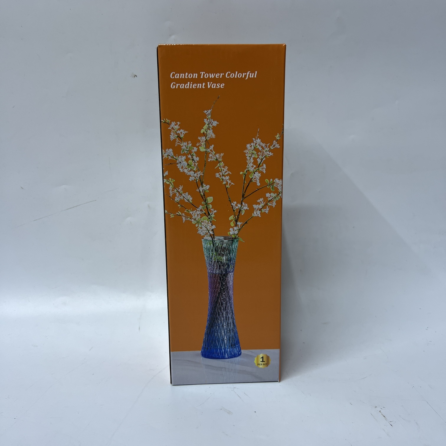 Image of Canton Tower Colorful Gradient Vase (H8886-1) – Elegant Textured Glass Flower Vase