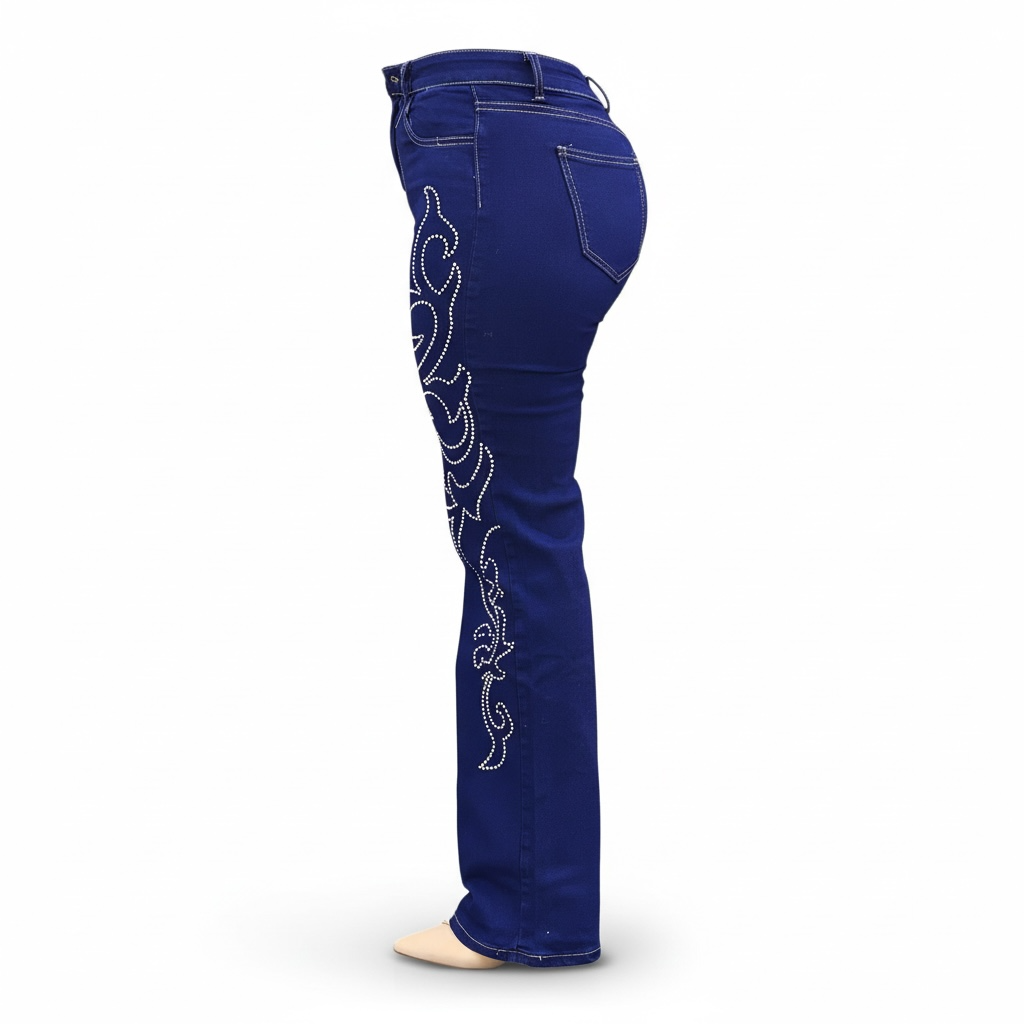 Image of Ornate Crystal Pattern Mummy Jeans 6009