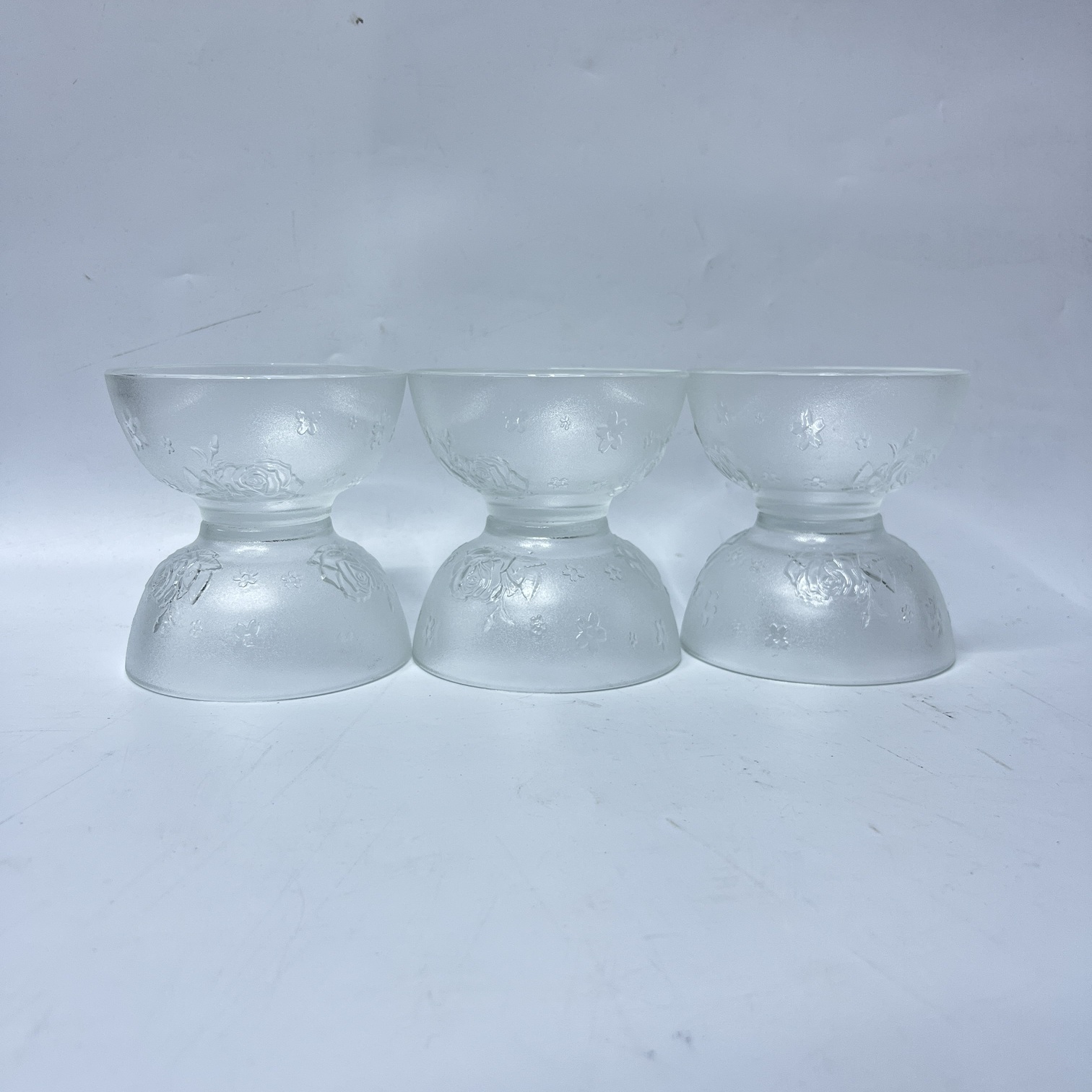 Image of Rose Bowl 6-Piece Set (H3218-6) – Frosted Floral Glass Dessert Bowls