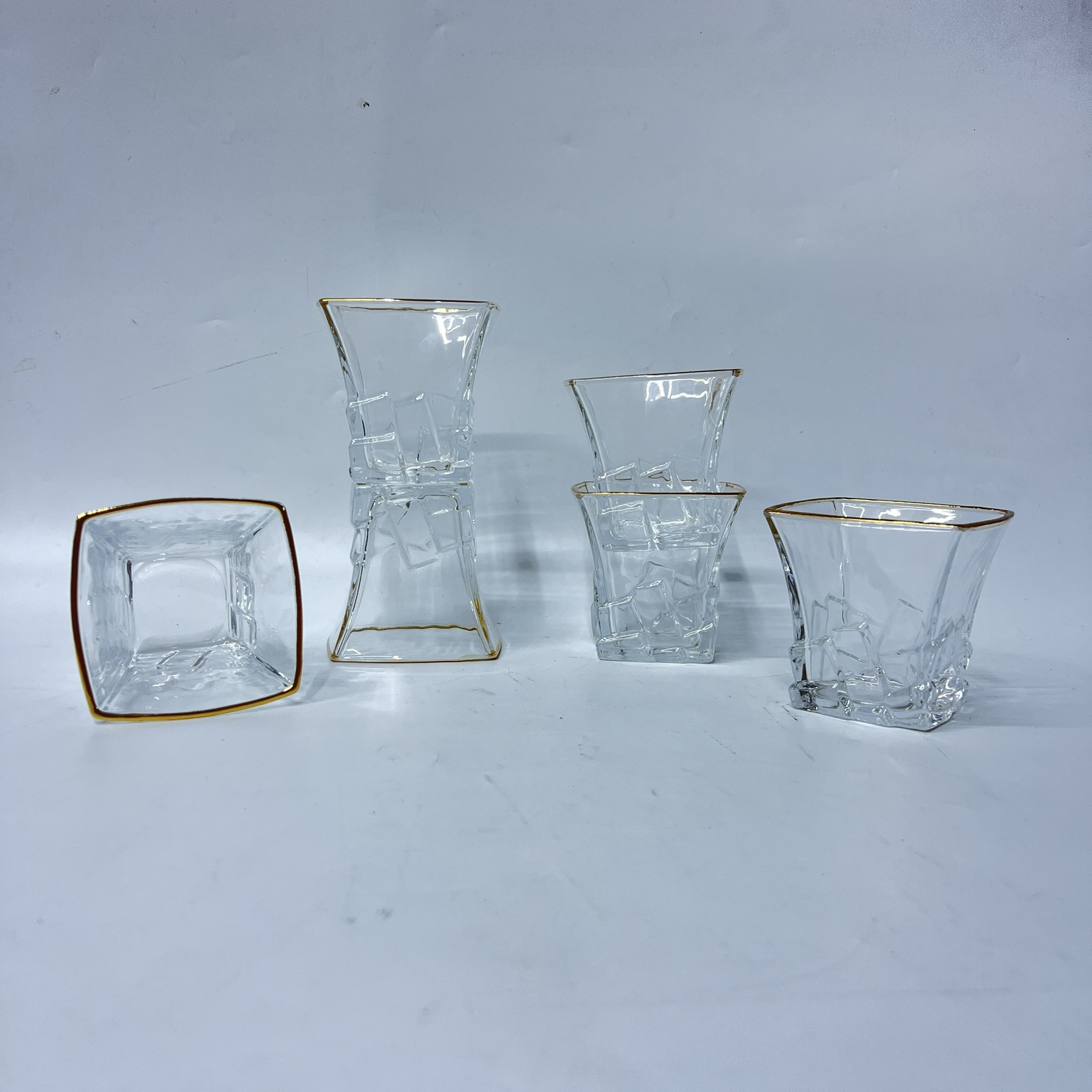 Image of 6 Piece Gold Rim Whiskey Glass Set-H6639-6J