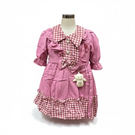Image of Girls Peach Dress with Matching Plaid Jacket