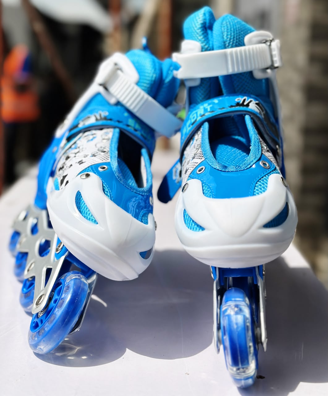 Image of Adjustable Inline Roller Skates – Blue & White