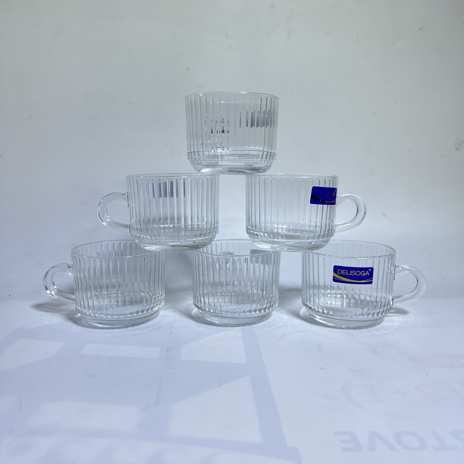 Image of Deli Glassware Elegant Ribbed Coffee Mug Six-Piece Set 210ml-(DSCF001Y)