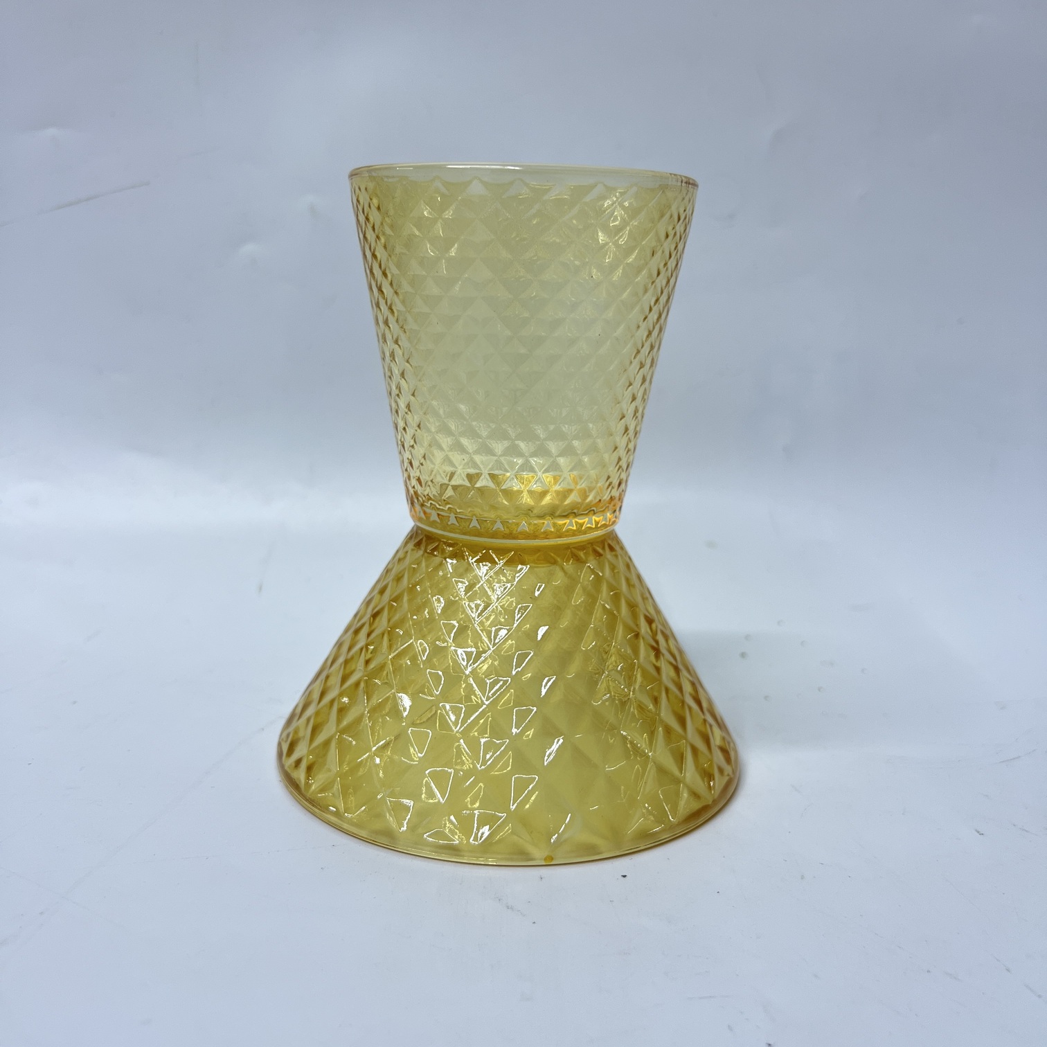 Image of Bamboo Hat Glass Cup & Bowl 2-Piece Set (H2221-2H) – Textured Amber Glassware