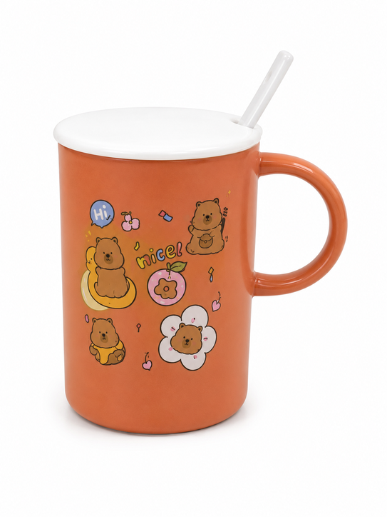 Image of Ceramic Mug with Lid and Spoon