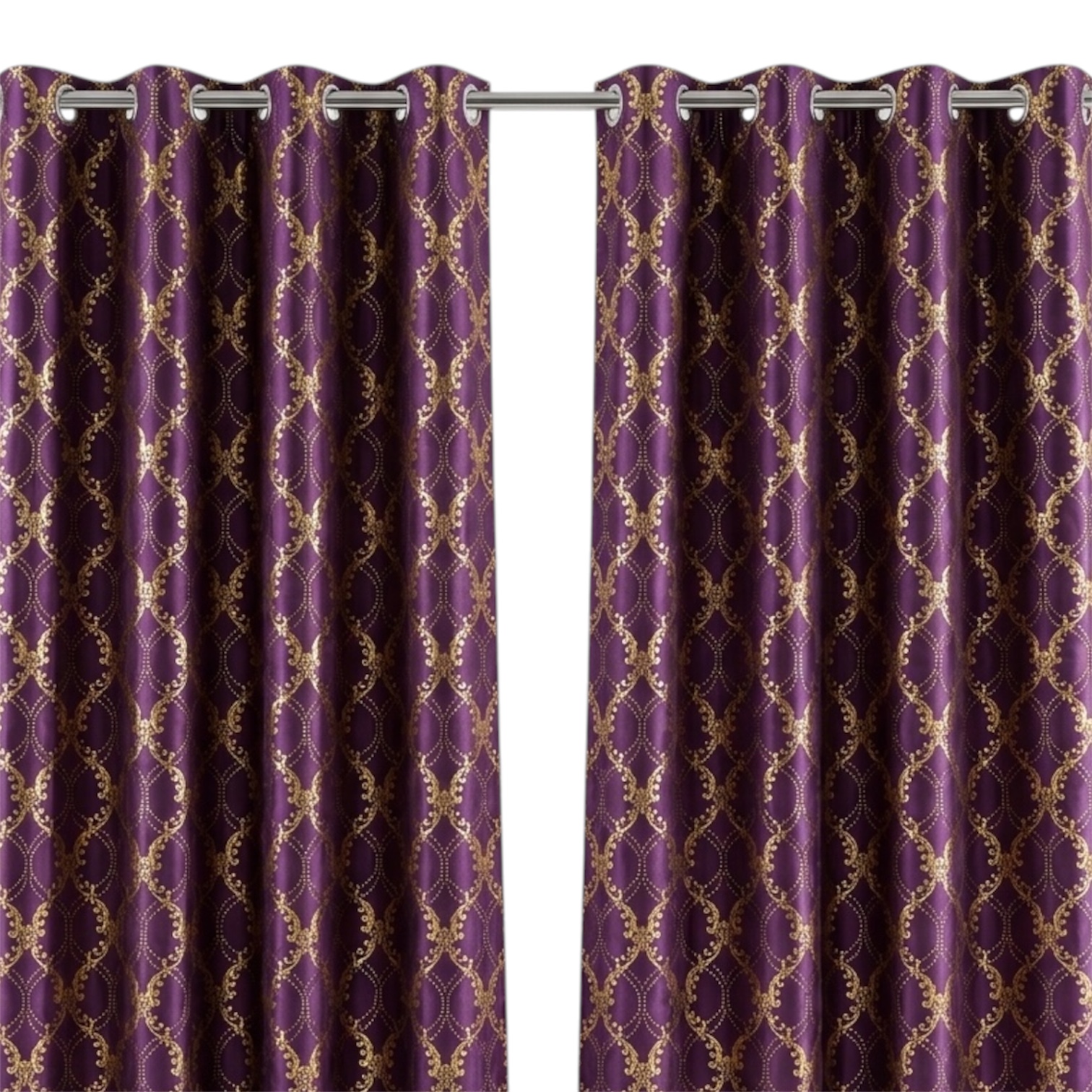 Image of Abstract Metallic Foil Velvet 2 PCS Decorative Eyelet Curtains