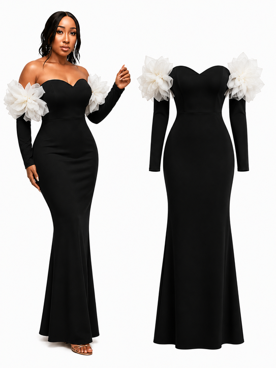 Image of 604 The Cloud Ruffle Off-Shoulder Gown