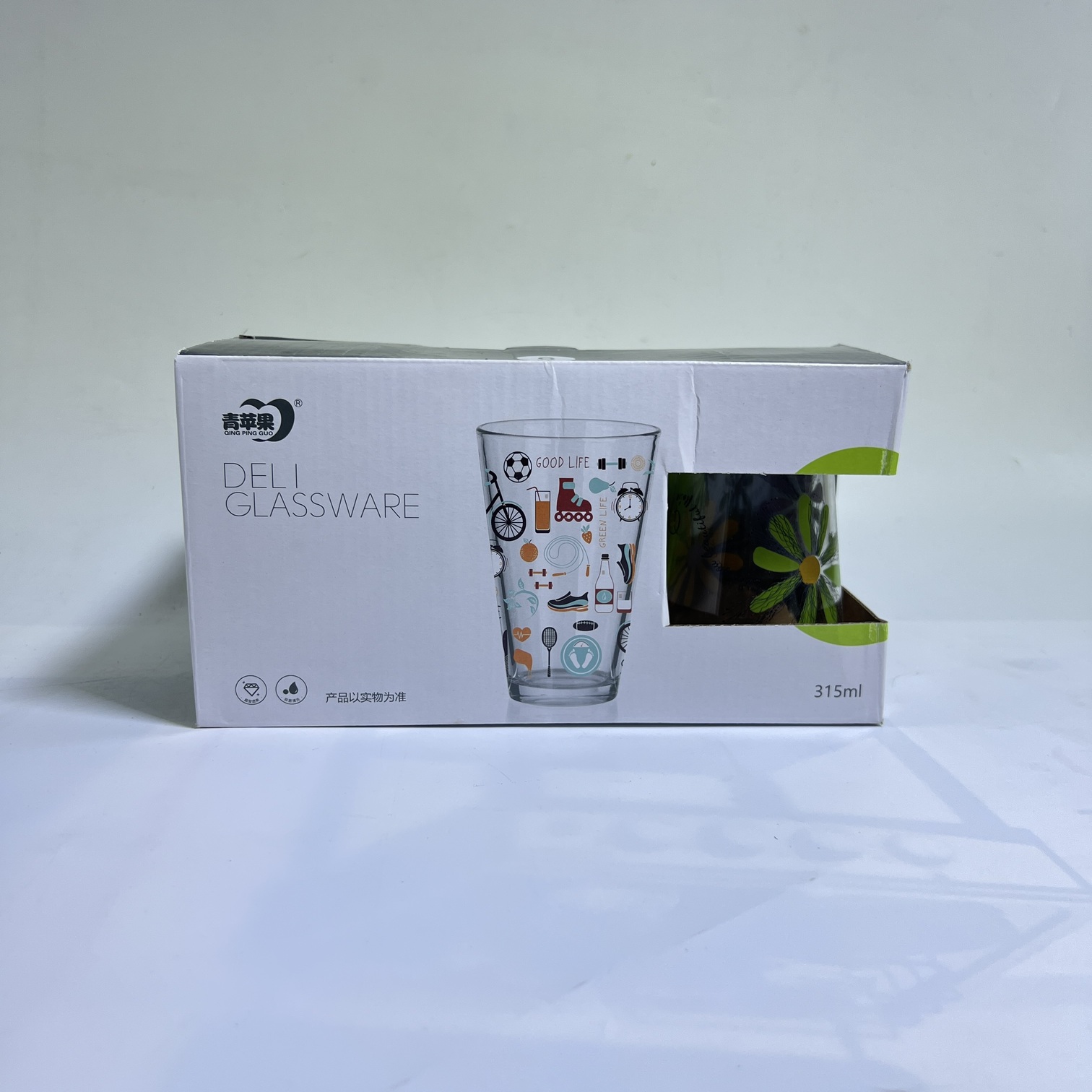 Image of Deli Floral Printed Glass Tumbler Set 315ML – Decorative Drinkware (Y5076E)