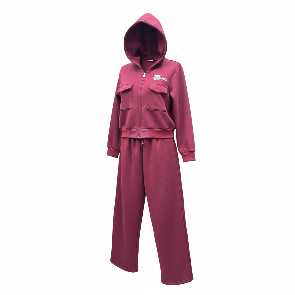 Image of Women’s Zip-Up Two-Piece Tracksuit – Maroon Luxury Streetwear Set