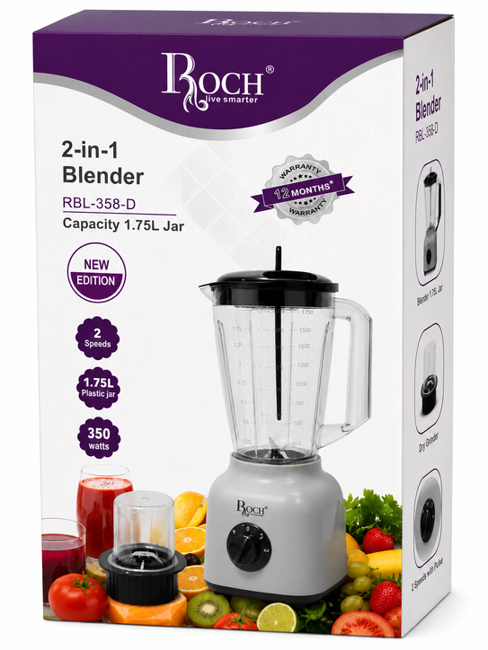 Image of Roch RBL-358-D 2-in-1 Blender & Grinder – 1.75L Silver