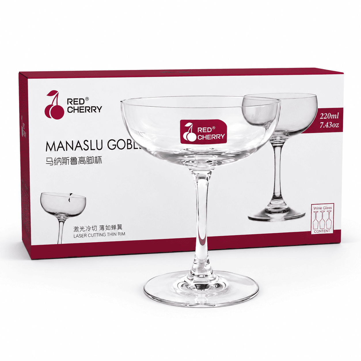 Image of Red Cherry Manaslu Goblet Wine Glass Set 220ml (JG1008)