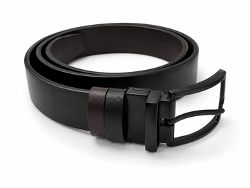 Image of Men's Leather Belt With Solid Buckle - Black/Silver