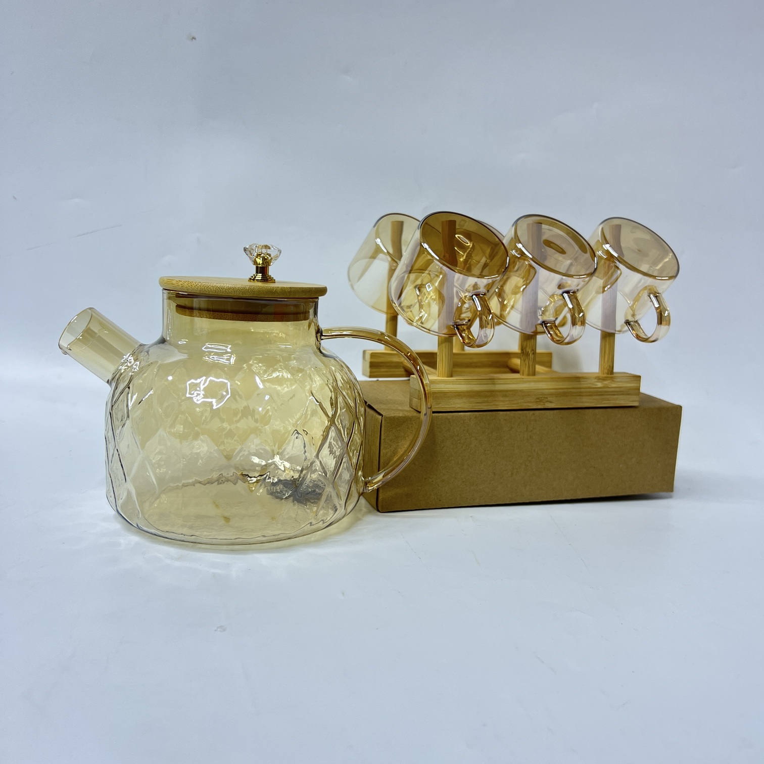 Image of 7-Piece Diamond Glass Tea Set (Q1028-7H)